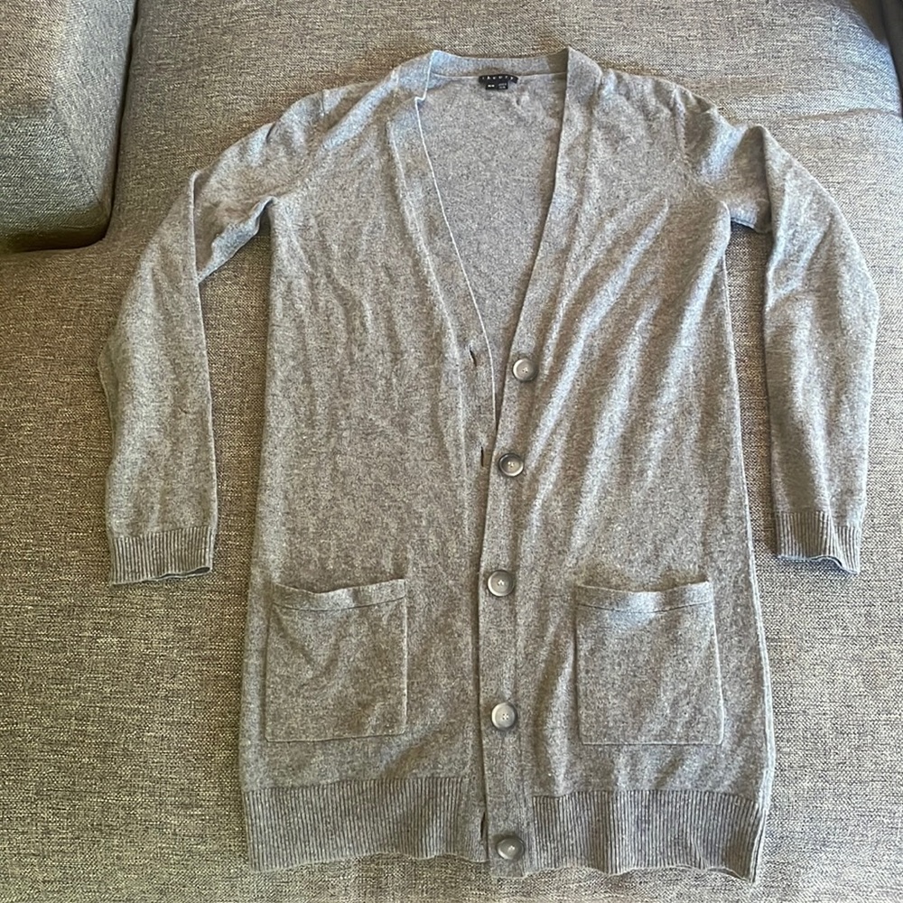 Theory grey oversized button down cashmere cardigan in size m.